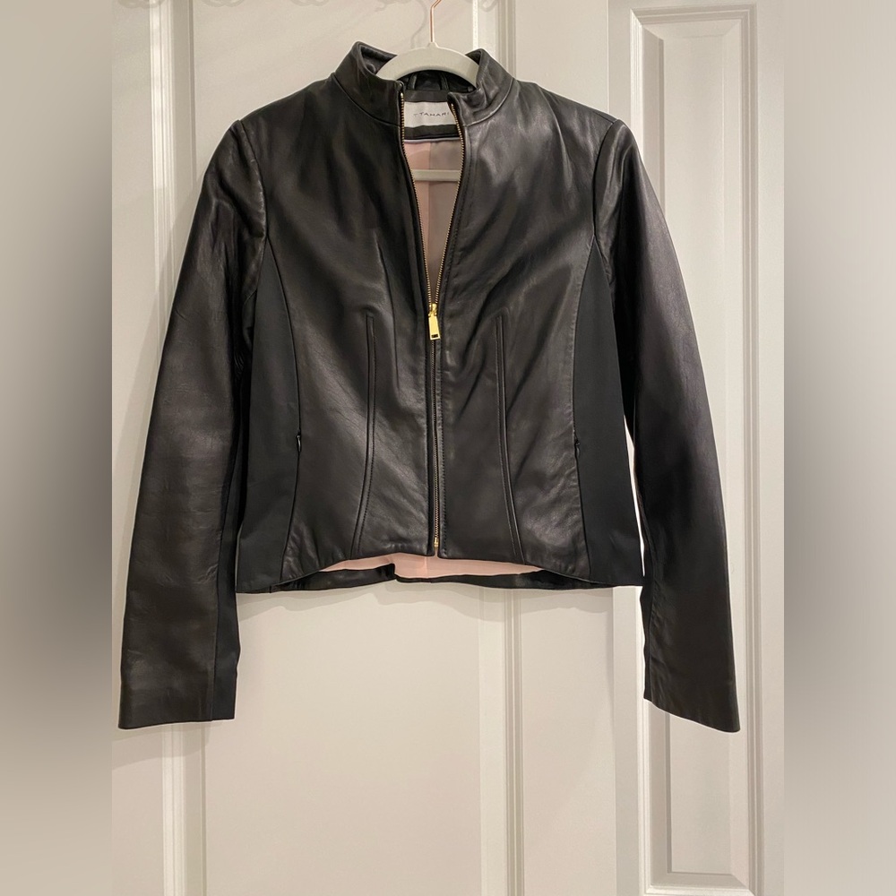 Tahari black genuine lamb leather jacket, size XS